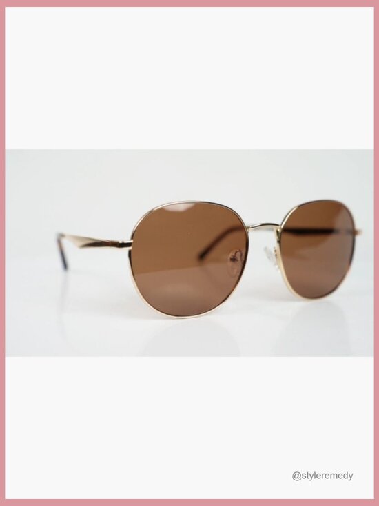 Monel Gold Frame Polarized Sunglasses, 60S Round Aviator Style main image 7
